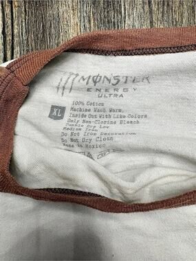 Monster Energy Ultra Raglan Long Sleeve T-Shirt Tee White & Brown Medium